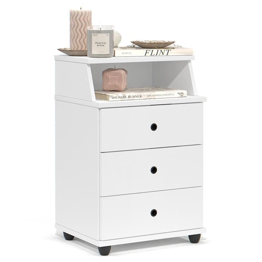 Mesa De Cabeceira Quarto Luxo New Com 3 Gavetas Branco Branco