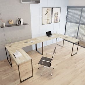 Kit 2 Mesas de Escritório em L Estilo Industrial 1,50mx1,50m Kuadra Carvalho