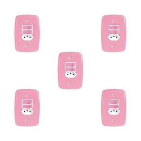Conjunto de 5 Interruptores de 2 Teclas Simples e Tomada 2p+t 20A , com Placa 4x2 Rosa