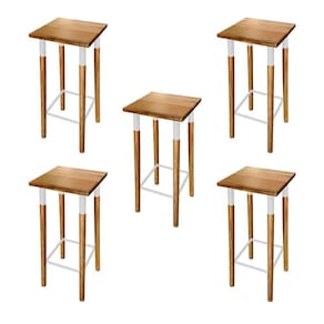 Kit 5 Banquetas Bistro Industrial Colors Ferro E Madeira Maciça - Branca Branco