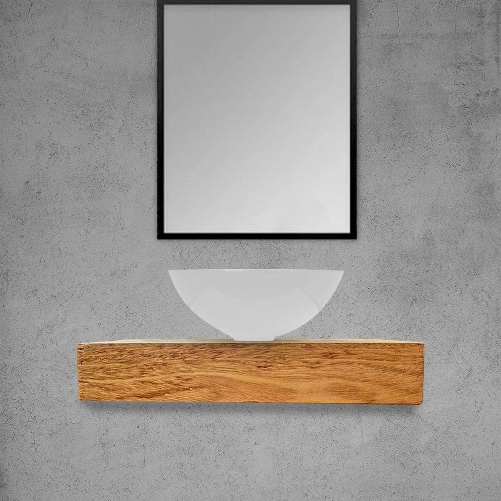 Kit Bancada Madeira Maciça Banheiro Lavabo Com Cuba Branca Estilo Industrial 70 Cm X 40 Cm Marrom