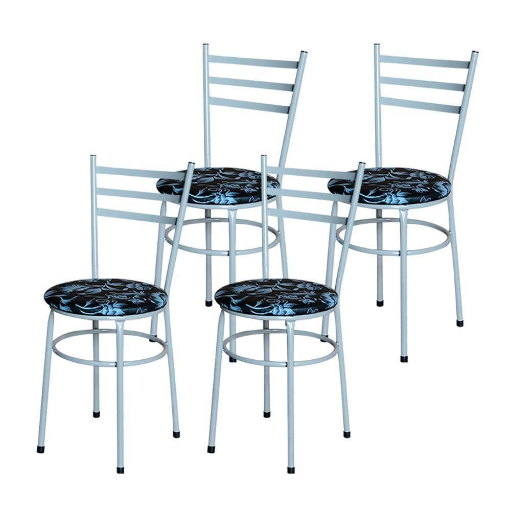 Conjunto 4 Cadeiras Epoxi Cinza Para Cozinha Assento Estampado Cor:floral Preto