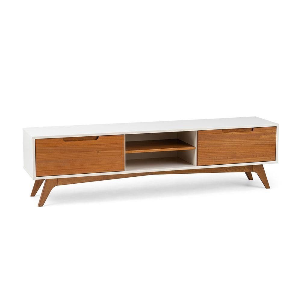 Rack Madeira Maciça 2 Gavetas Off White