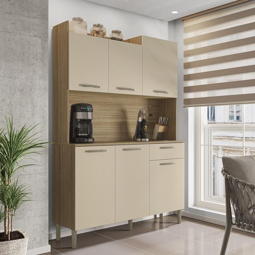 Armário De Cozinha Compacta 6 Portas 1 Gaveta Gênova - Freijó-vanilla Freijó-vanilla
