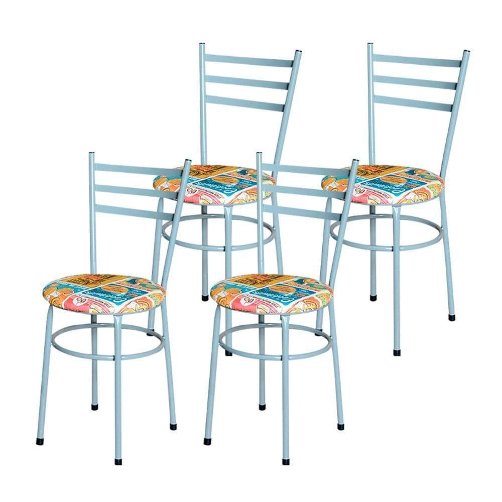 Conjunto 4 Cadeiras Epoxi Cinza Para Cozinha Assento Estampado Cor:happy Hour