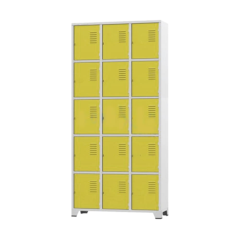 Armário Roupeiro De Aço 15 Portas Para Vestiário Academia Amarelo com Chave