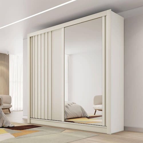 imagem-Guarda-roupa Made Marcs Lugano 2 Portas De Correr 4 Gavetas 1 Ripada 1 Espelhada Off White 100% Mdf - Blush