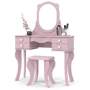Penteadeira Camarim Estilo Retro Infantil 4 Gavetas + Banco rosa