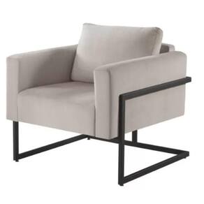 Poltrona Bella Veludo Bege Base Em Metal Preto
