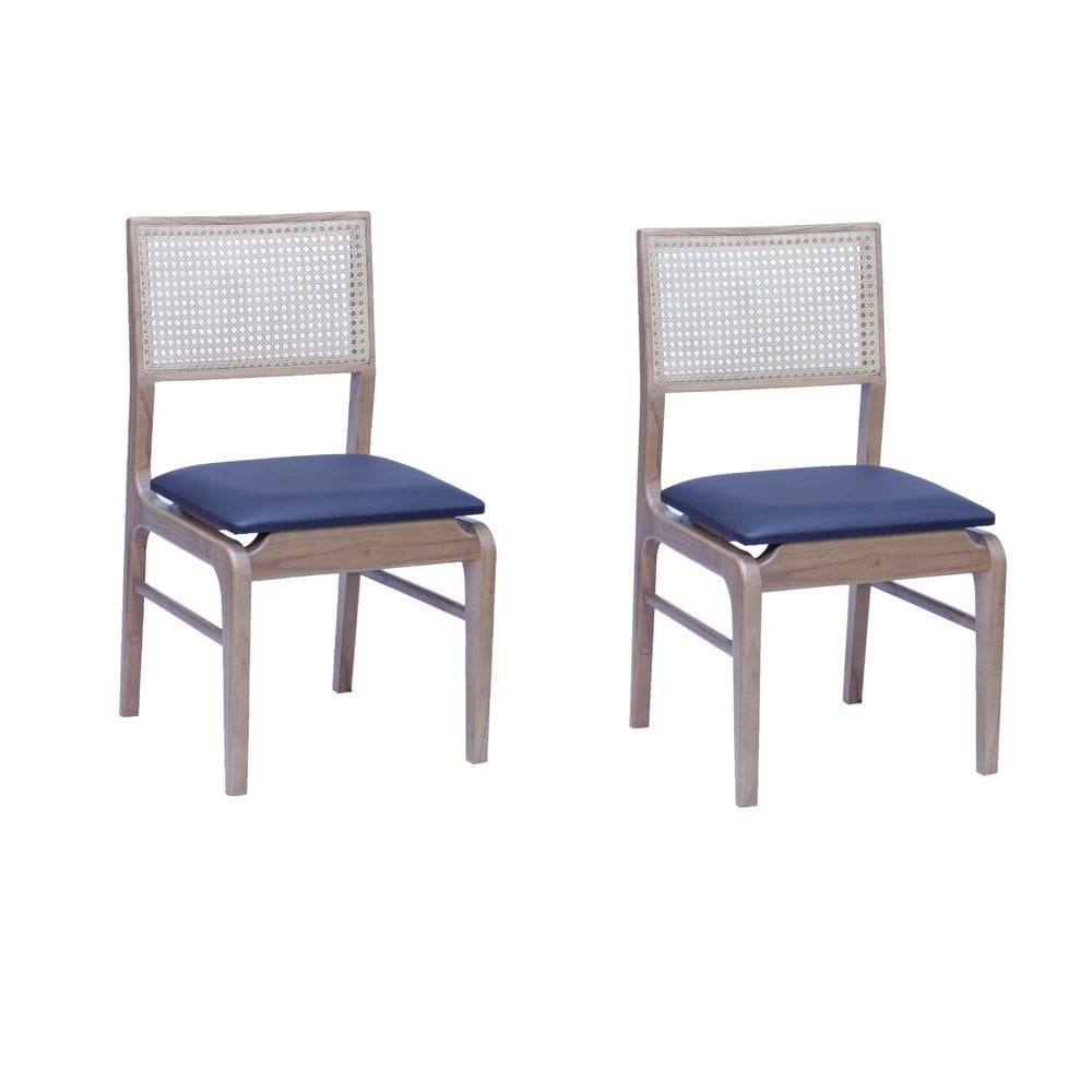 Conjunto de 2 Cadeiras em Madeira Maciça e Encosto em Tela Valentina, Assento Sintético Castanho / Sintético Preto