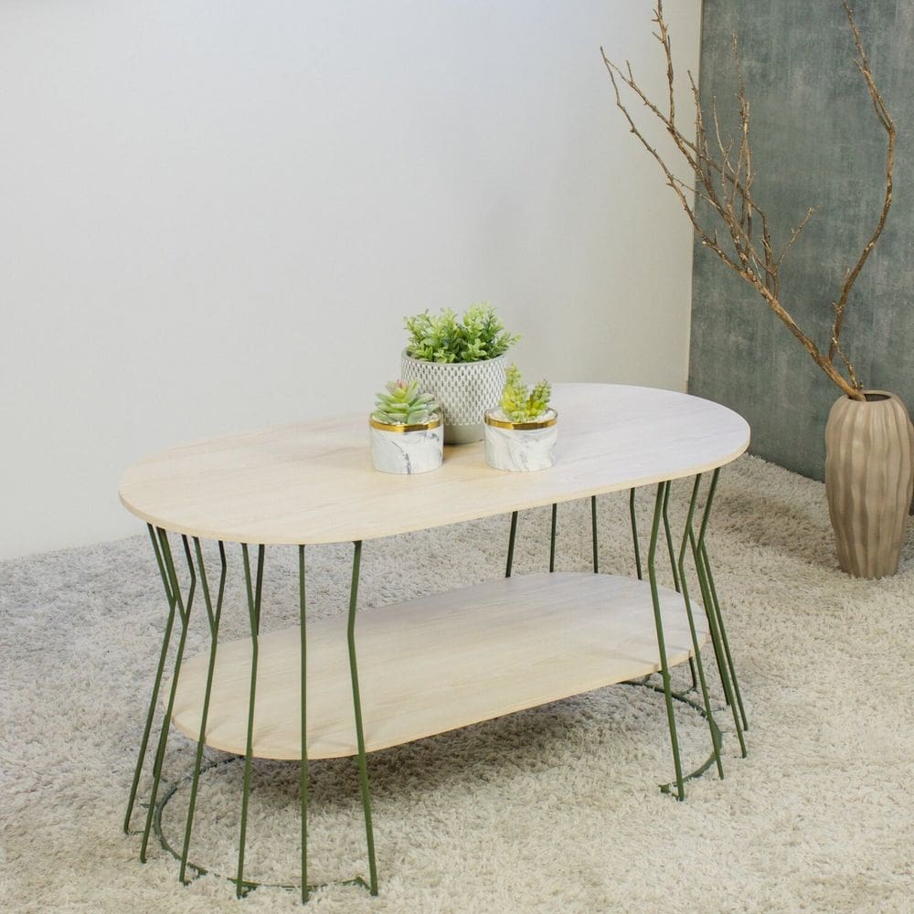 Mesa de Centro Decorativa com Prateleira Verde Oliva/Legno