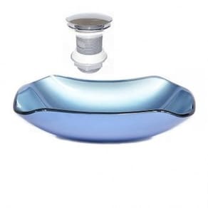 Cuba de Vidro Abaulada 45cm com Válvula Click Azul