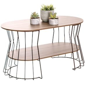 Mesa de Centro Oval MDP Sala de Estar Aço Corten/Castanho