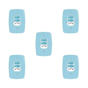 Conjunto de 5 Interruptores de 2 Teclas Simples e Tomada 2p+t 20A , com Placa 4x2 Azul