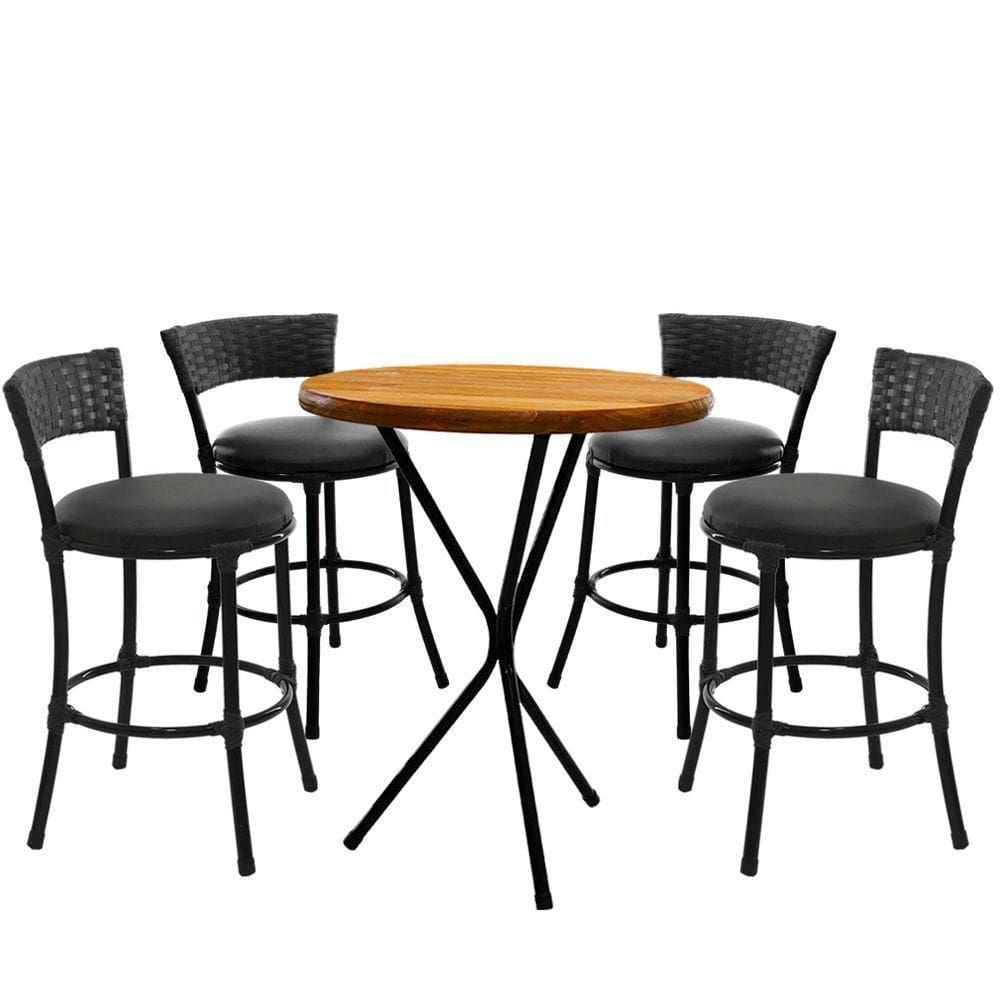 4 Banquetas Forts Baixa Fibra Ferro Pintado E Bistrô Tampa Madeira