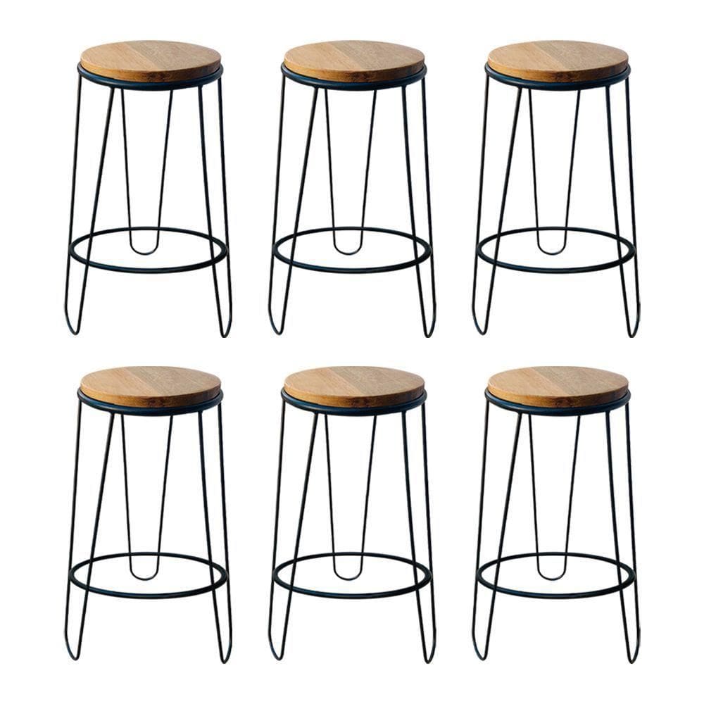 Kit 6 Banquetas Banco Guatemala Estilo Industrial Preto Preto