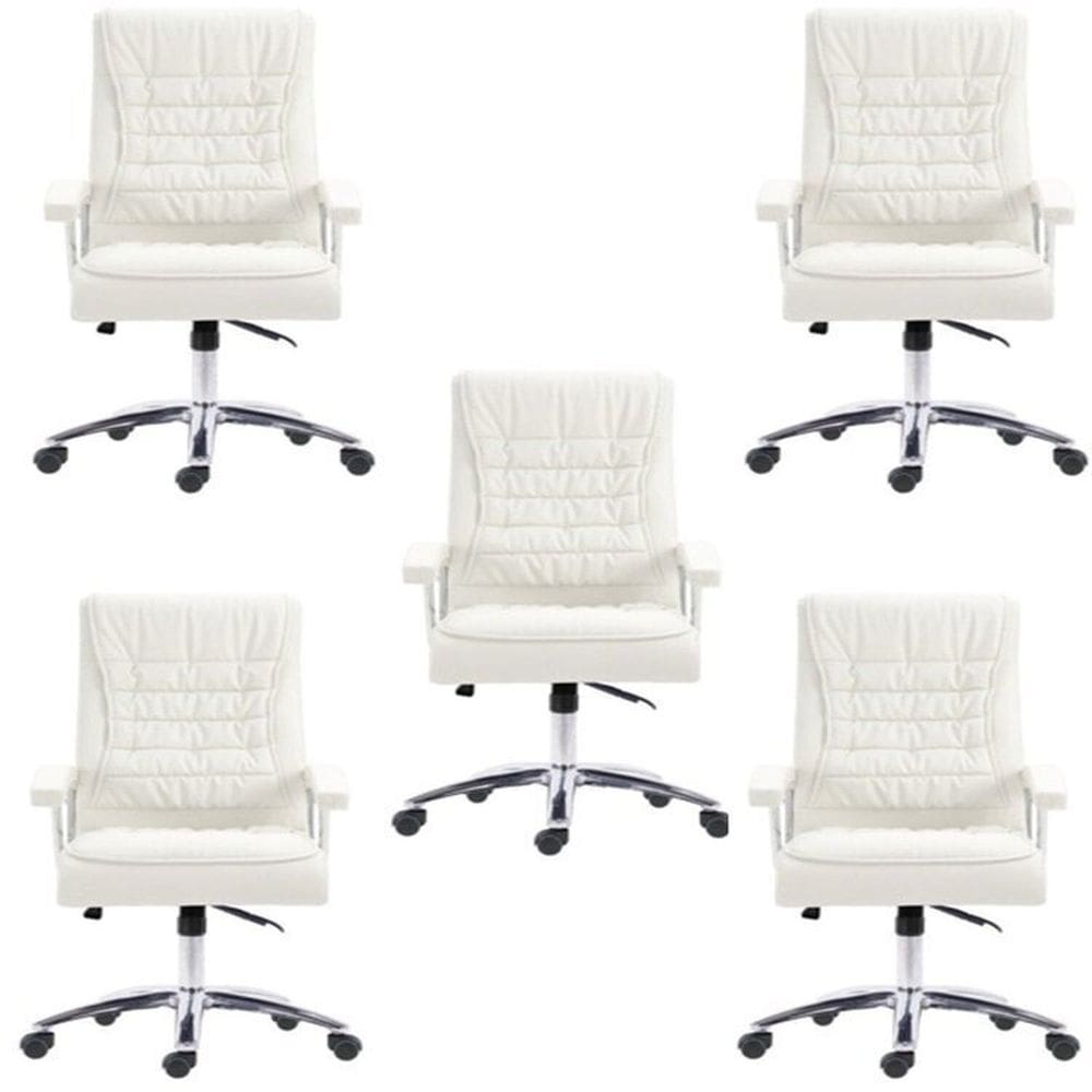 Kit 5 Cadeiras Big Mola Ensacada para Escritório Presidente Giratória em Couro com Nr17 Branco