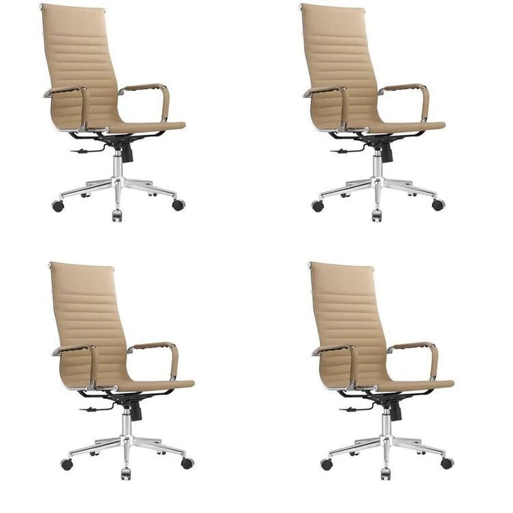 Kit 4 Cadeiras Esteirinha Presidente Giratória Estofada com Rodízios Bege