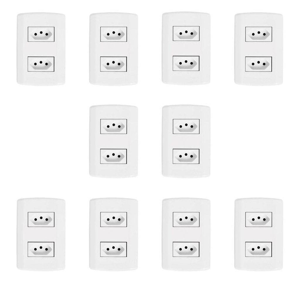 Dez Conjuntos com 2 Tomadas 2p+t 20A 250v, Modular, com Placa 4x2 e Suporte Branco
