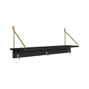 Prateleira Decorativa Multiuso com 3 Ganchos Nero/Dourado