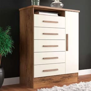Cômoda Aurora 5 Gavetas E 1 Porta De Abrir Em Mdp E Mdf Rodial Nature/off White