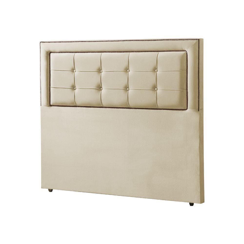 Cabeceira Casal Estofada Cama Box Capitonê Grécia 140Cm Veludo Bege