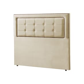 Cabeceira Casal Estofada Cama Box Capitonê Grécia 140Cm Veludo Bege
