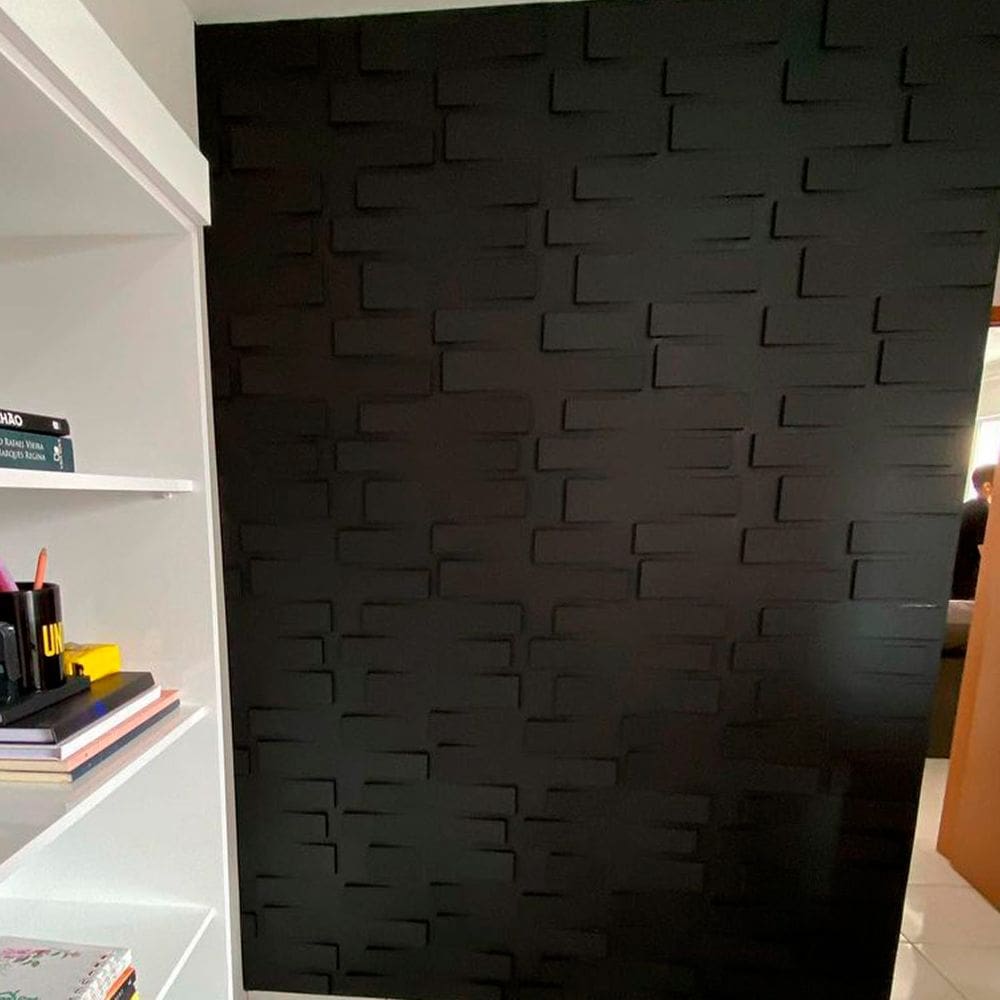 Kit 5 Placas Revestimento Preto Auto Relevo Alevante Decorativo Lavável Quarto Sala 50cm X 50cm