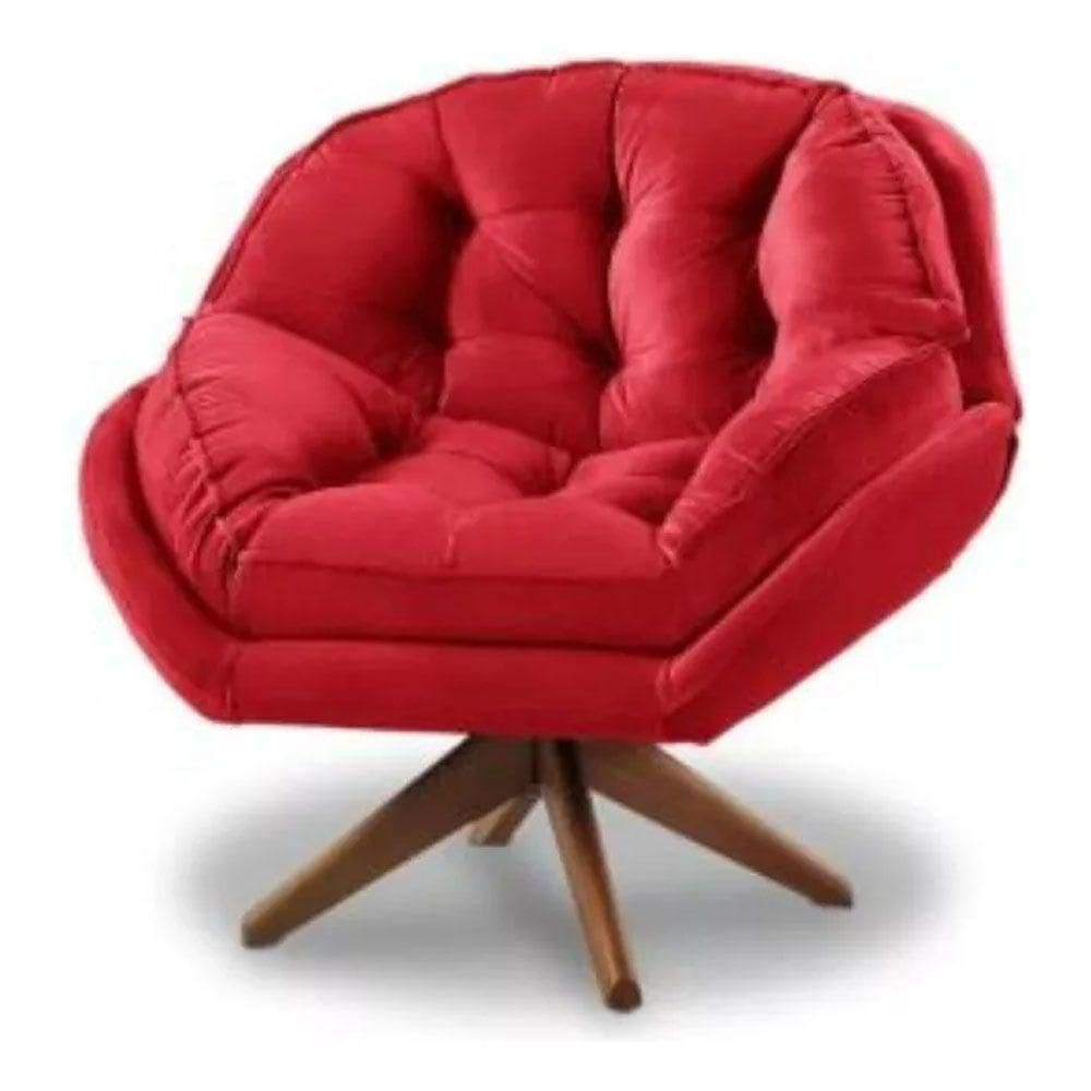 Poltrona Decorativa Califórnia Com Base Giratória Veludo - Ssx Multicoisas Cor Vermelho