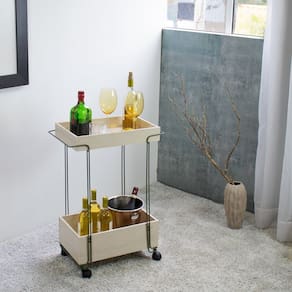Carrinho de Bebidas Decorativo Retangular 2 Andares Verde Oliva/Legno