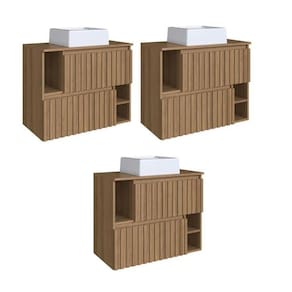 Kit com 3 Gabinetes de Banheiro Suspenso 75cm Luiza com 2 Portas Basculante com Cuba Mel