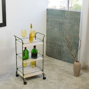 Carrinho de Bebidas Decorativo Retangular 3 Andares Verde Oliva/Legno