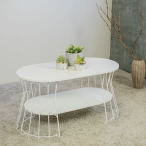 Mesa de Centro Decorativa com Prateleira Branco Fosco/Branco