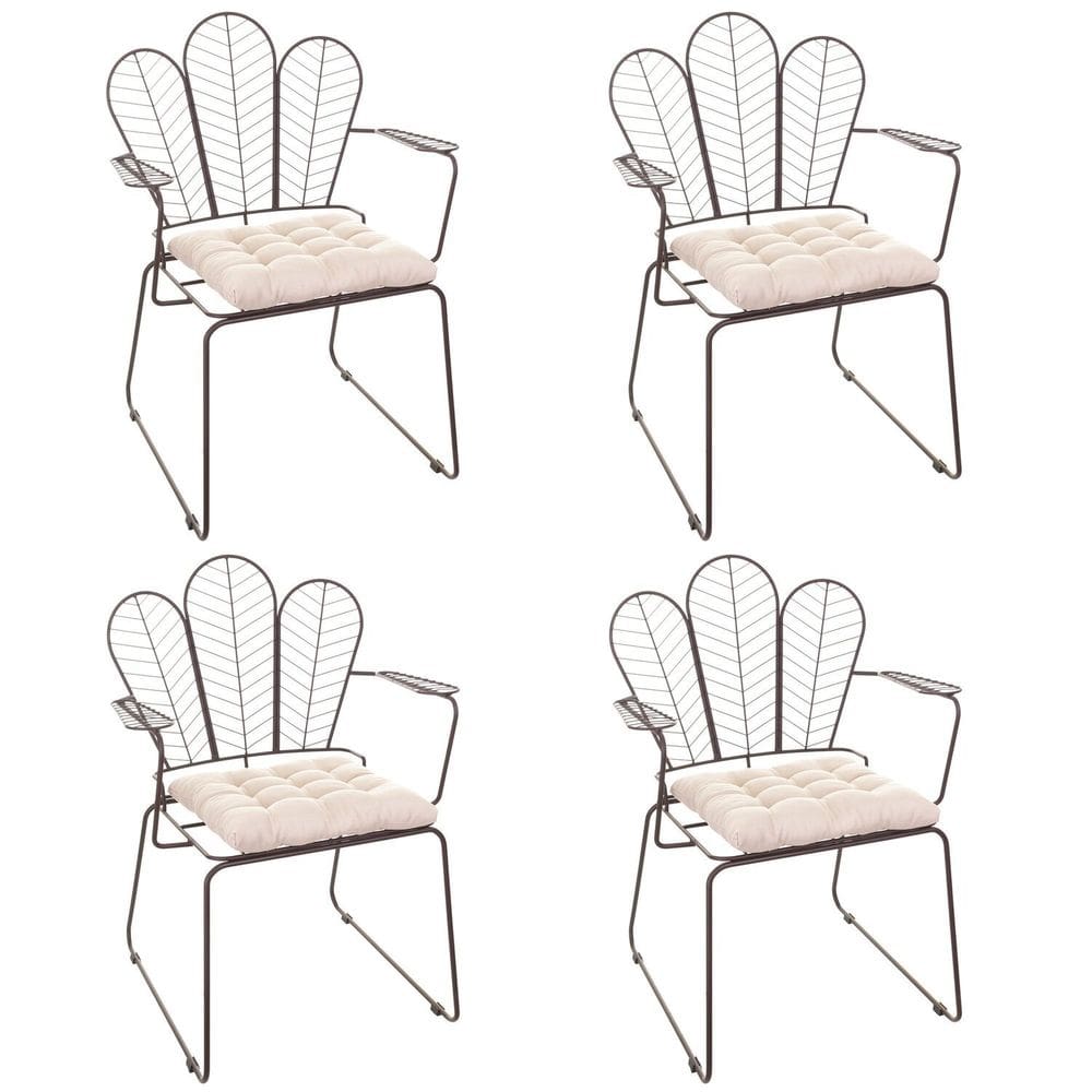 Conjunto com 4 Cadeiras para Sala de Estar Vegas Aço Corten/Bege
