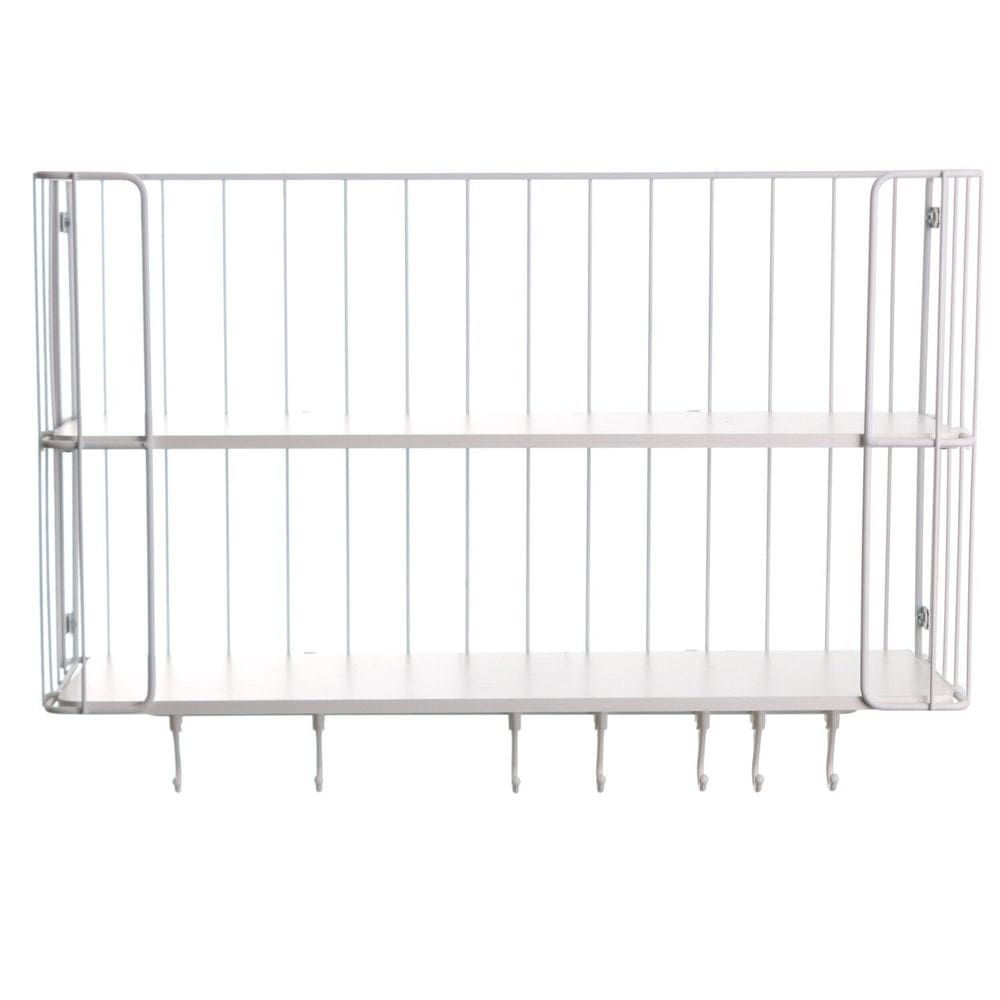 Prateleira Decorativa Country Dupla com Ganchos Branco Fosco