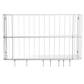 Prateleira Decorativa Country Dupla com Ganchos Branco Fosco