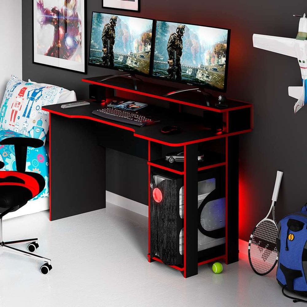 mesa gamer cyber preta e verha