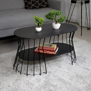 Mesa de Centro Oval MDP Sala de Estar Preto