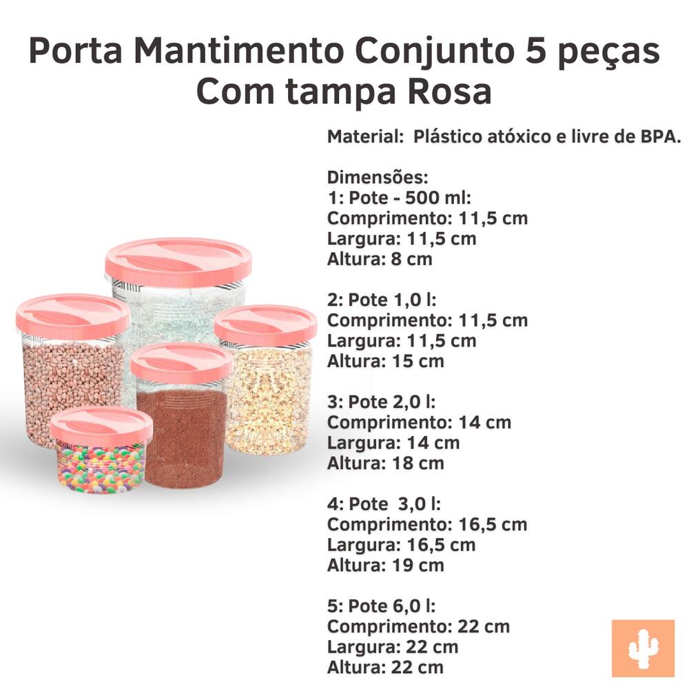 Porta Mantimento Conjunto De Potes Tampa Com Rosca 5 Peças