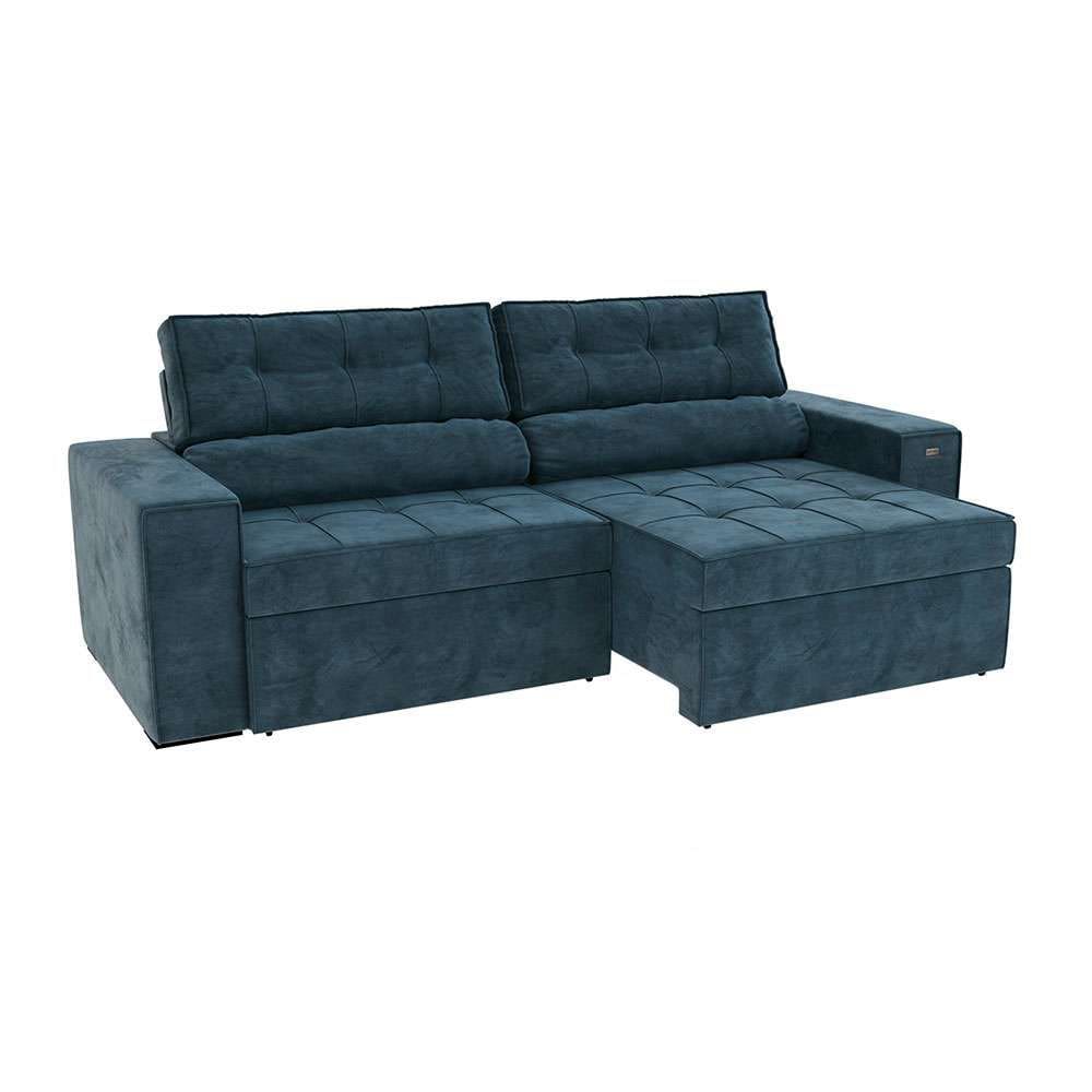 sofá 4 lugares retrátil e reclinável lanus veludo azul marinho 250 cm