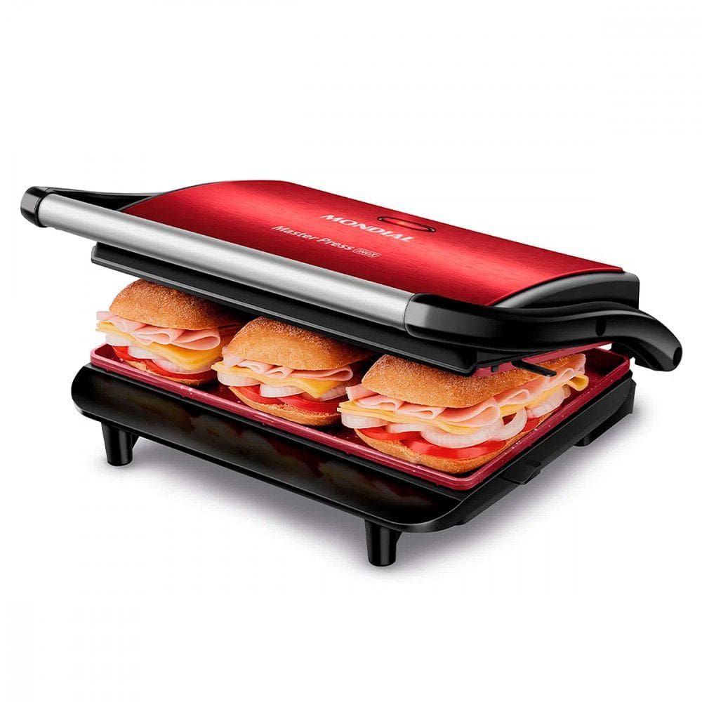Press Grill e Sanduicheira Mondial 1000W 220V Vermelho/Inox - PG-01-RC