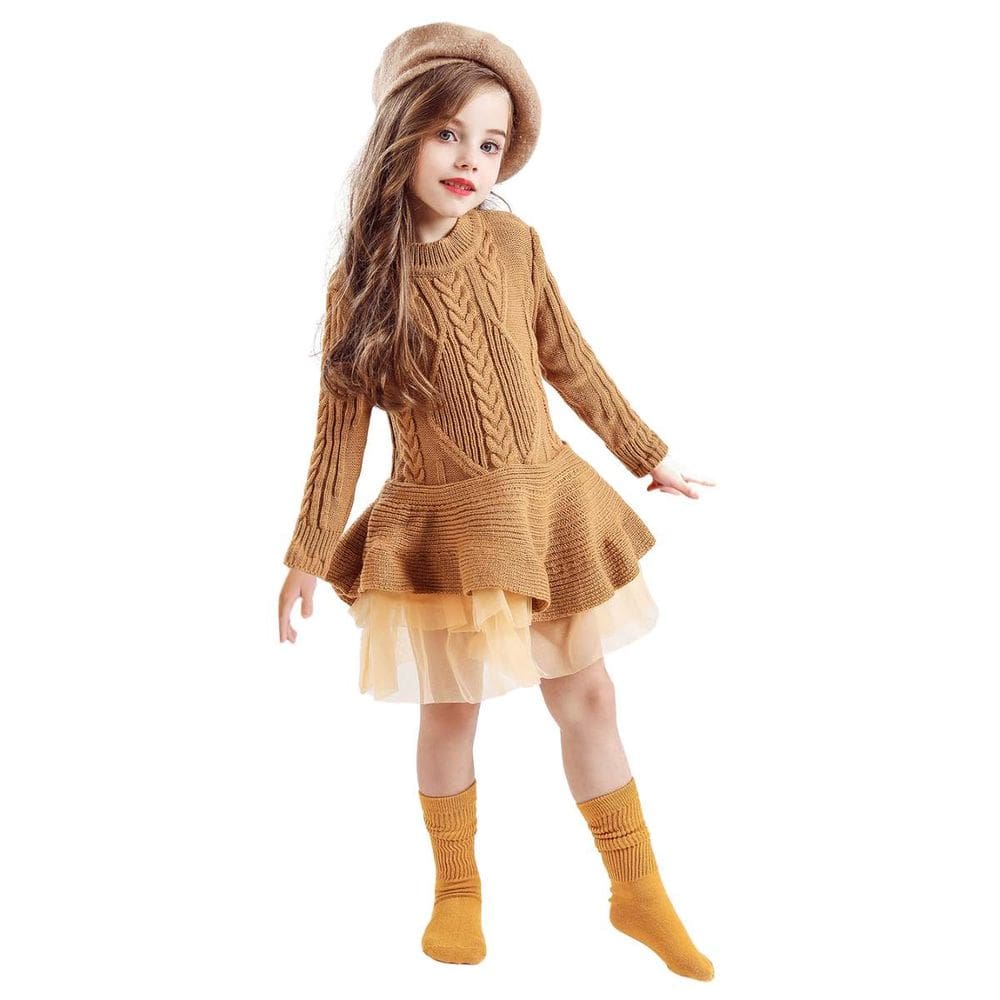 Vestido Infantil Menina Croche Lã Trico Festas Manga Longa