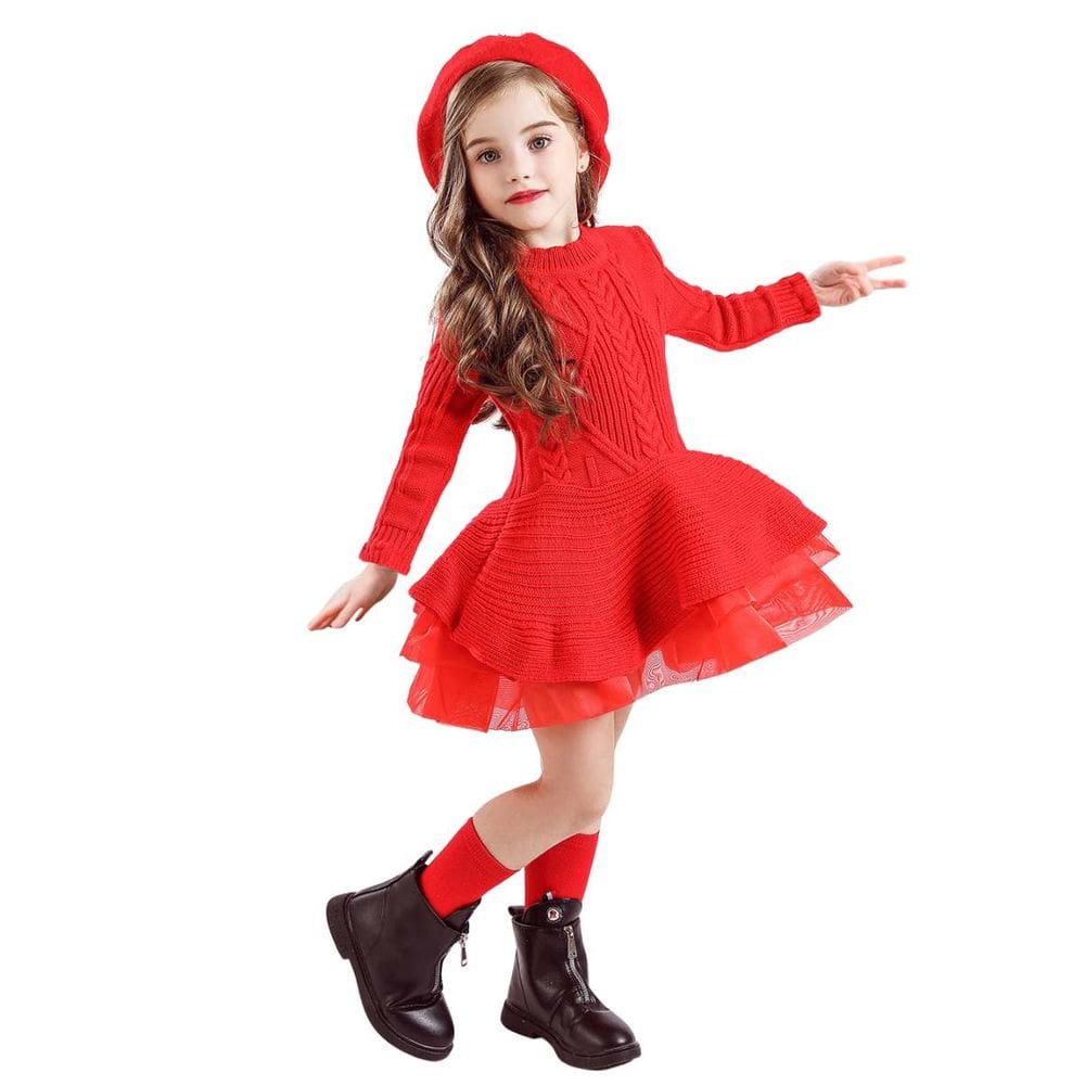 Vestido Infantil Menina Lã Trico Croche Festas Manga Longa