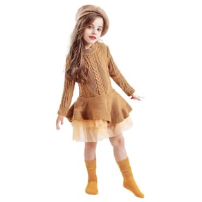 Vestido Infantil Menina Croche Lã Trico Festas Manga Longa