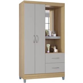 Guarda Roupa Cordoba Solteiro 2 Portas 2 Gavetas com Espelho Poquema Cor Damasco Off White