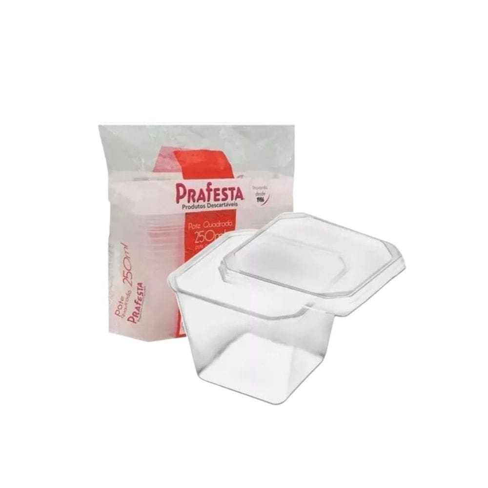 Kit 5 Pcts. Pote Quadrado C/ Tampa 250Ml. C/20 Un Prafesta