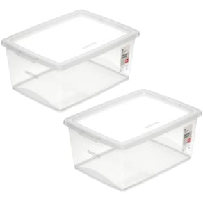 2 Caixas Organizadoras Plástica 15L com Tampa Ordene My Closet Retangular Transparente