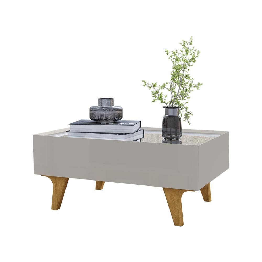 Mesa de Centro Sala Sena Com Tampo de Espelho e 1 Gaveta