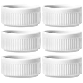 6 Ramekins Tigelas Porcelana 130ml Canelado Germer Branco Molhos Crème Brûlée