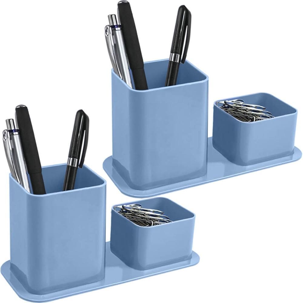 Kit 2 Organizadores de Mesa Escritório Porta Canetas Objetos Clips Azul Claro Dellocolor